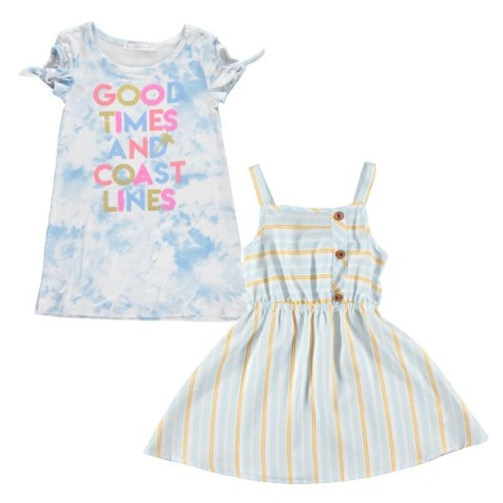 Blue & Pink Tie Dye Shift Dress Set